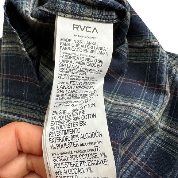 RVCA Blue Neps Plaid Long Sleeve Button Down Shirt Men’s Size Small NWT - Picture 6 of 7
